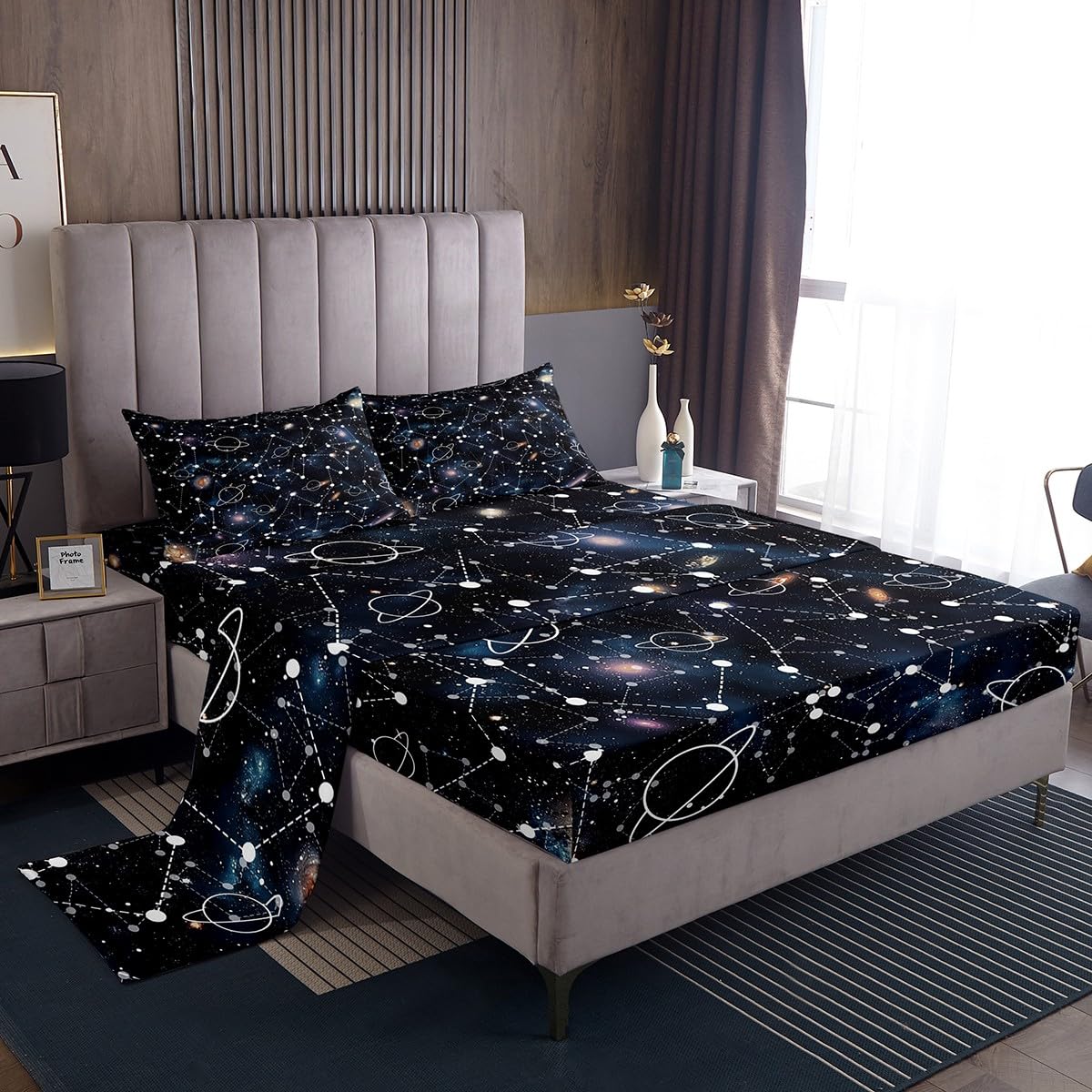 Erosebridal Galaxy Constellation Queen Sheet Set