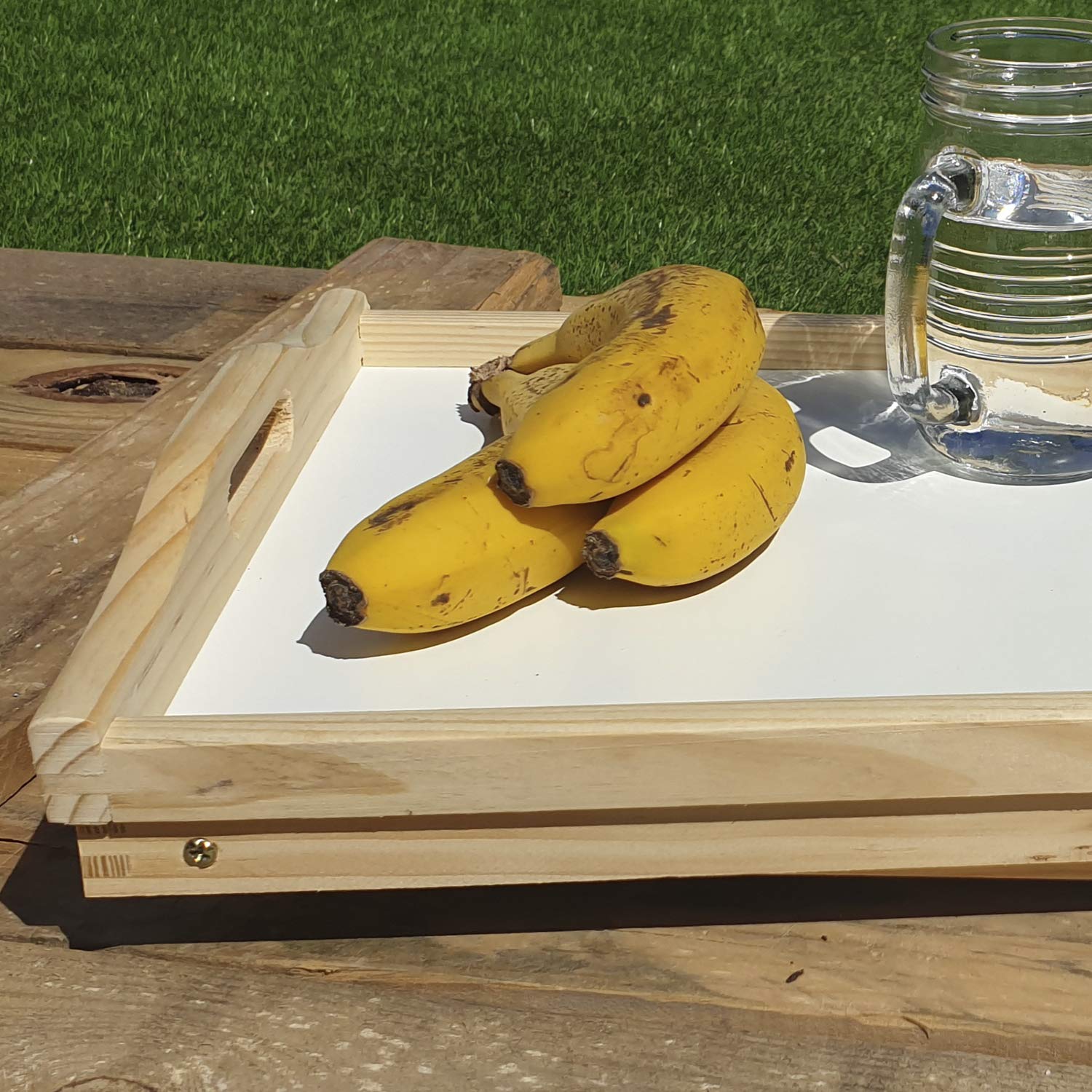 CONFORTIME Plateau lit pliable, table en bois avec poignées 50 x 30 x 22 cm avec base blanche facile à nettoyer