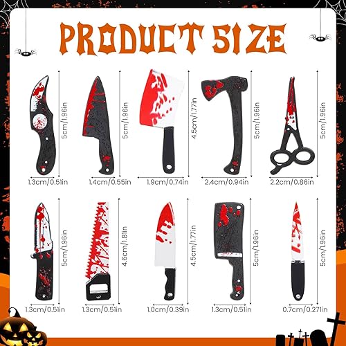 Miniatura 2 de TXIN 40 dijes de cuchillos falsos para hacer joyas, dijes de terror de Halloween, mini tijeras acrílicas, cuchillos de hacha, colgantes para