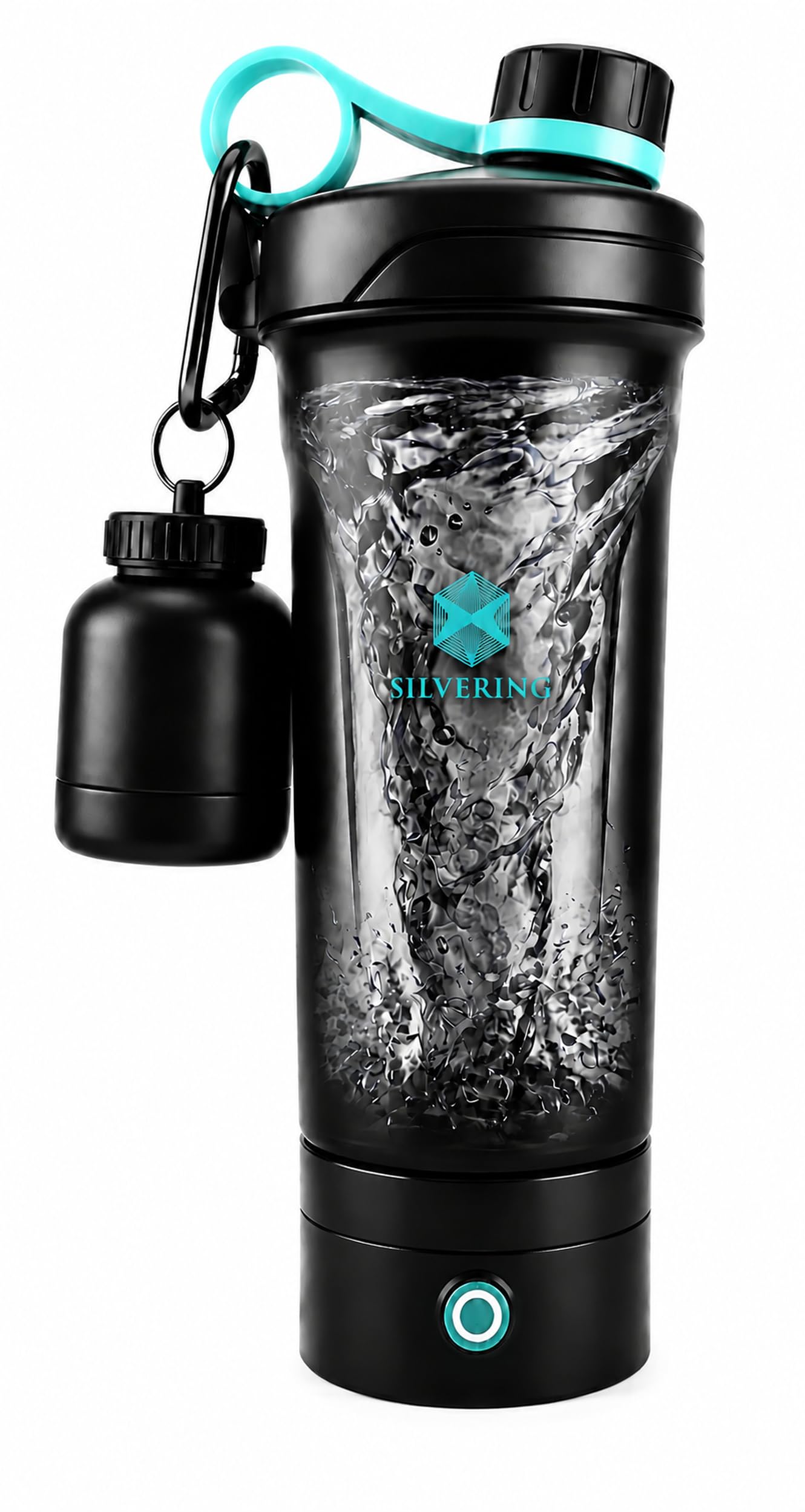 Silvering Bottiglia shaker elettrica per proteine in polvere e pre-allenamento, ricaricabile, con cavo USB-C, frullatore ricaricabile, senza BPA, 650 ml, colore: turchese