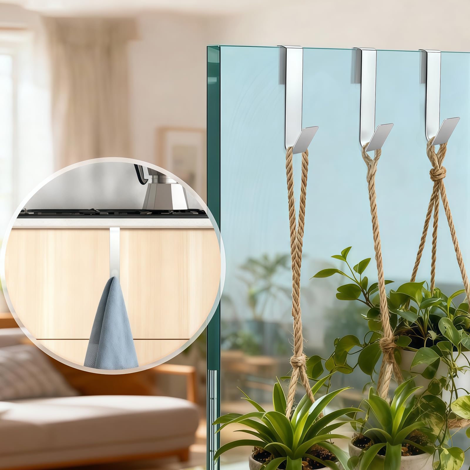 Ganchos de Ducha 4 Piezas en Acero Inoxidable - Porta Toallas para Vidrio sin Perforar, Antideslizante y Resistente, Fácil de Colgar para Baño, Ducha y Cocina para Vidrio hasta 13mm de Espesor