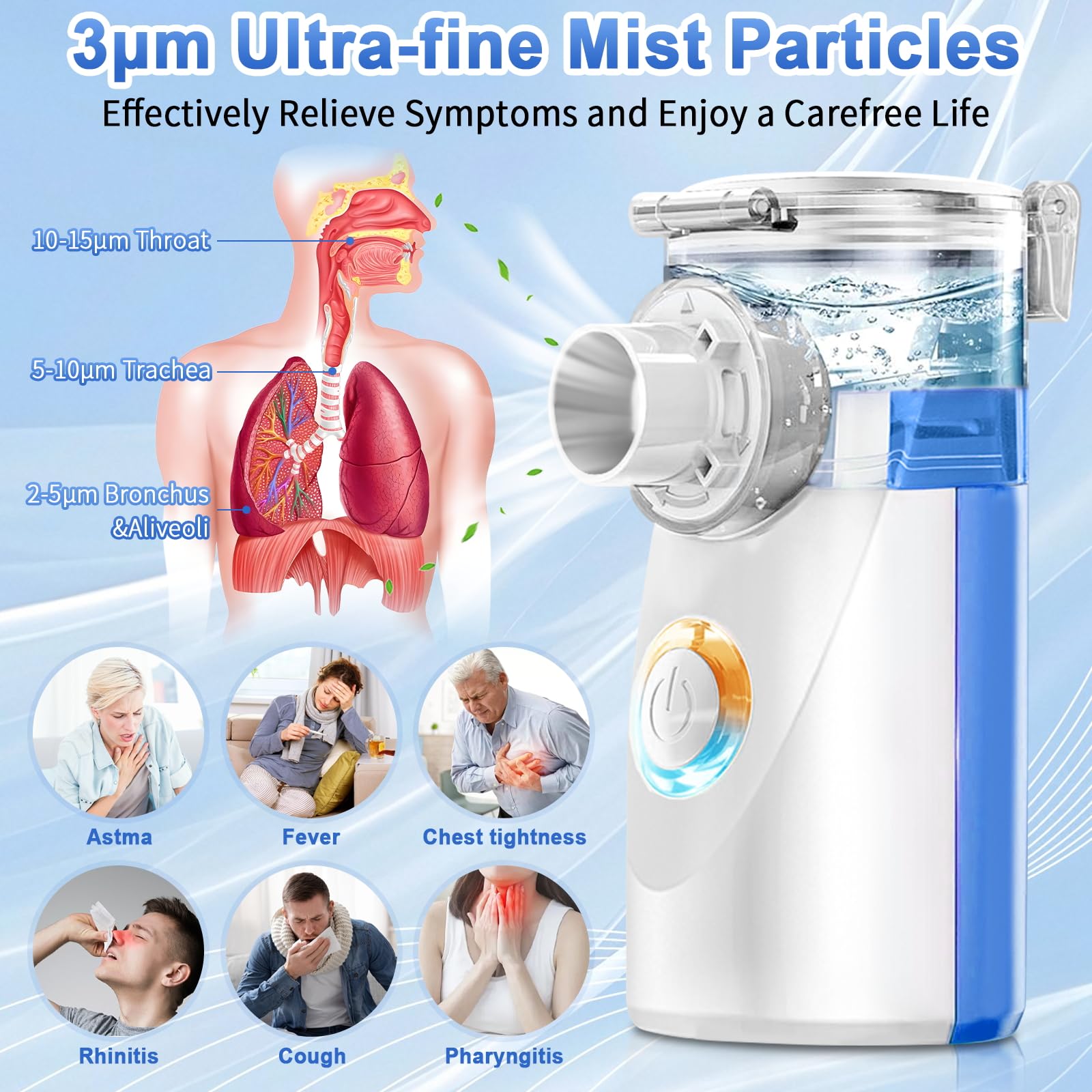Aerosol per Bambini e Adulti – Nebulizzatore Ultrasuoni Portatile per Neonati, Inalatore con 2 Maschere e Boccaglio, Batterie non incluse (Blu)