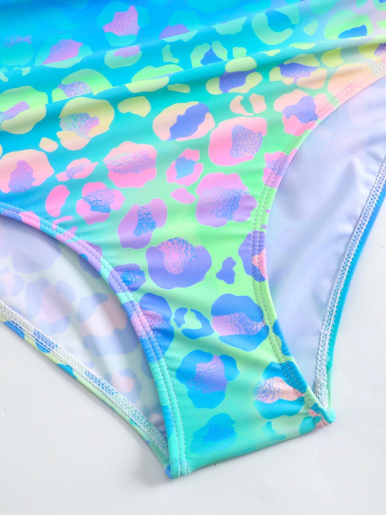 JiAmy Maillot de Bain 1 Pièce pour Pré-Adolescentes Dégradé Léopard Rembourré et Plissé pour Filles de 8 à 13 Ans - Idéal pour Piscine, Plage et Été