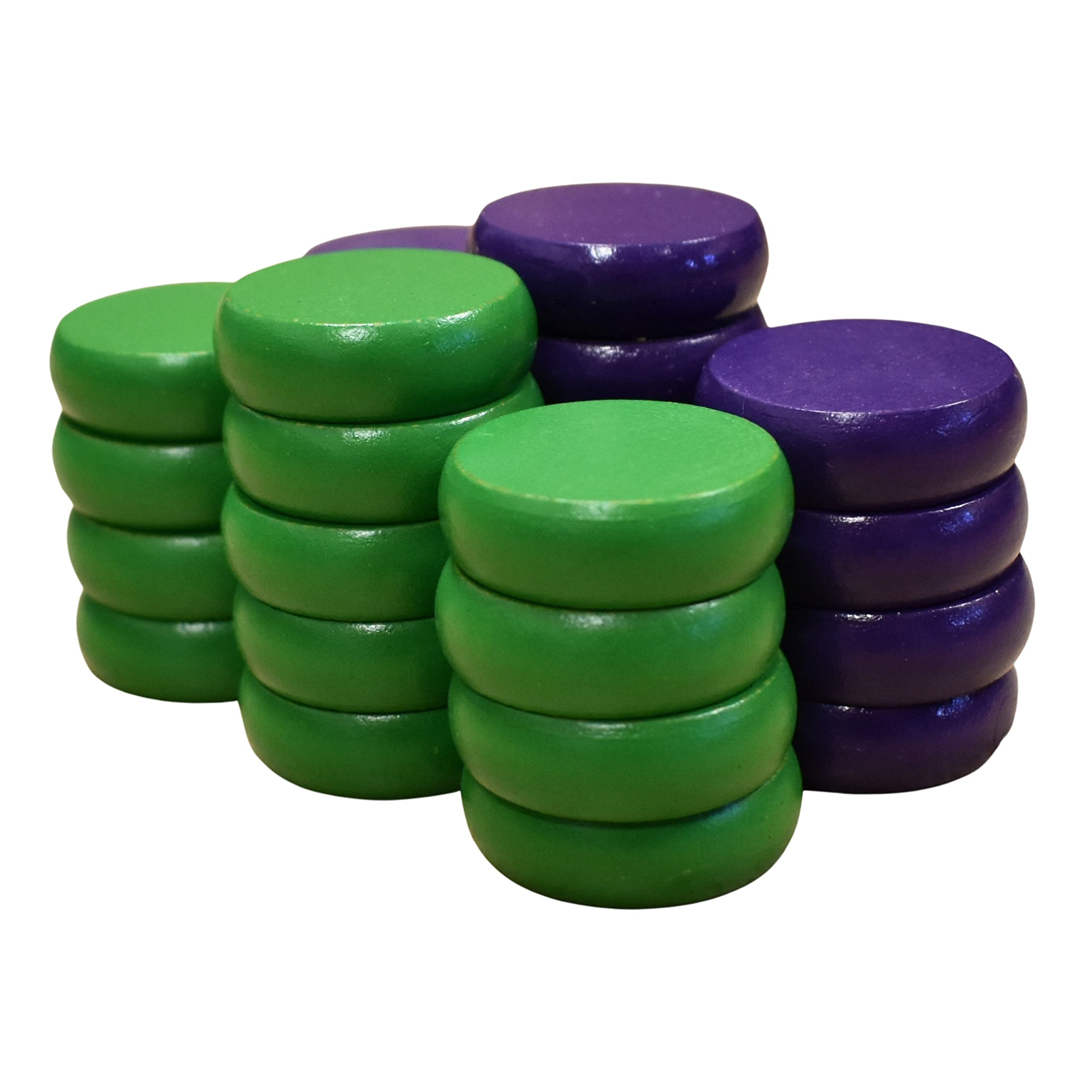 26 Green and Purple Crokinole Discs - Full Set (Small – 1 1/8 Inch Diameter (2.9cm))