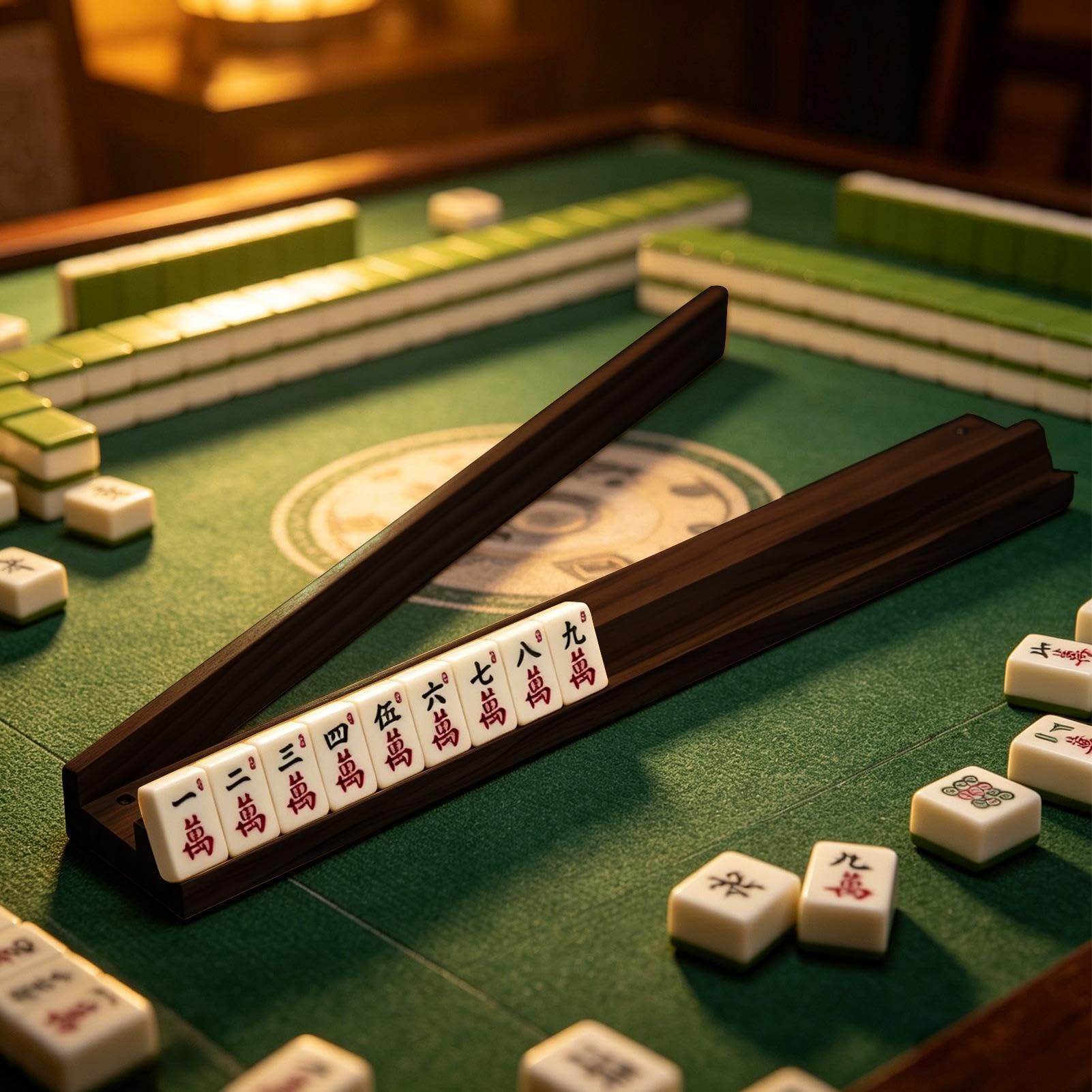 Generisch Mahjong z drewna, akcesoria do gier stołowych, zestaw drewnianych uchwytów na kamienie mahjong, na imprezę, do domu, w podróży, w klubie, dla kobiet i mężczyzn