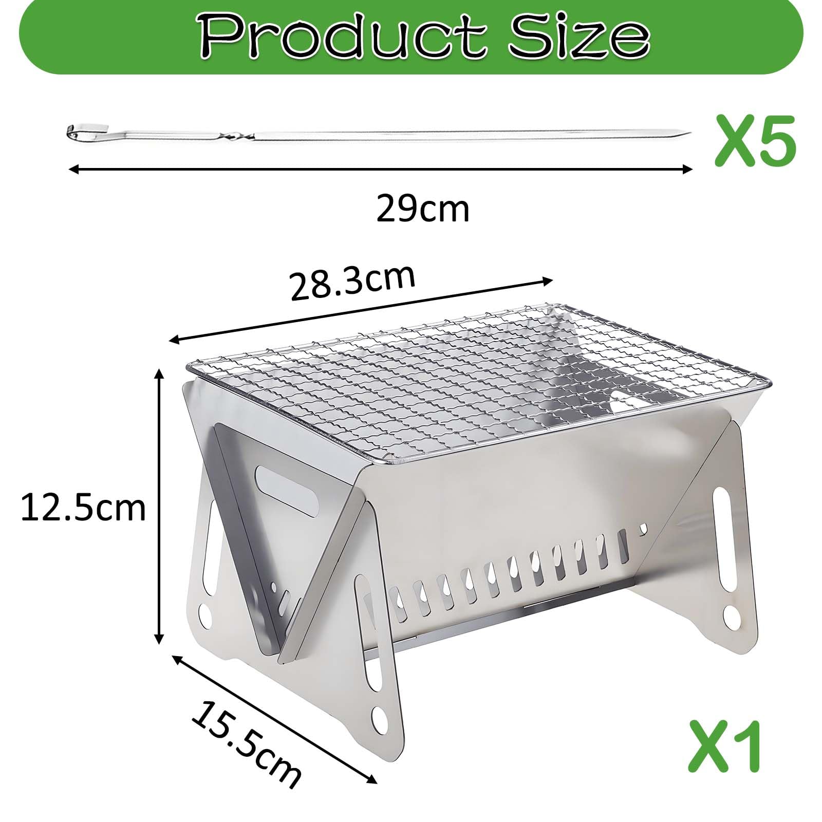 FZYCOM Portable BBQ Grill with 5 Pcs Barbecue Forks, Charcoal, Silver, Stainless Steel, Foldable, Indoor & Outdoor, Camping, Travel - Image 2