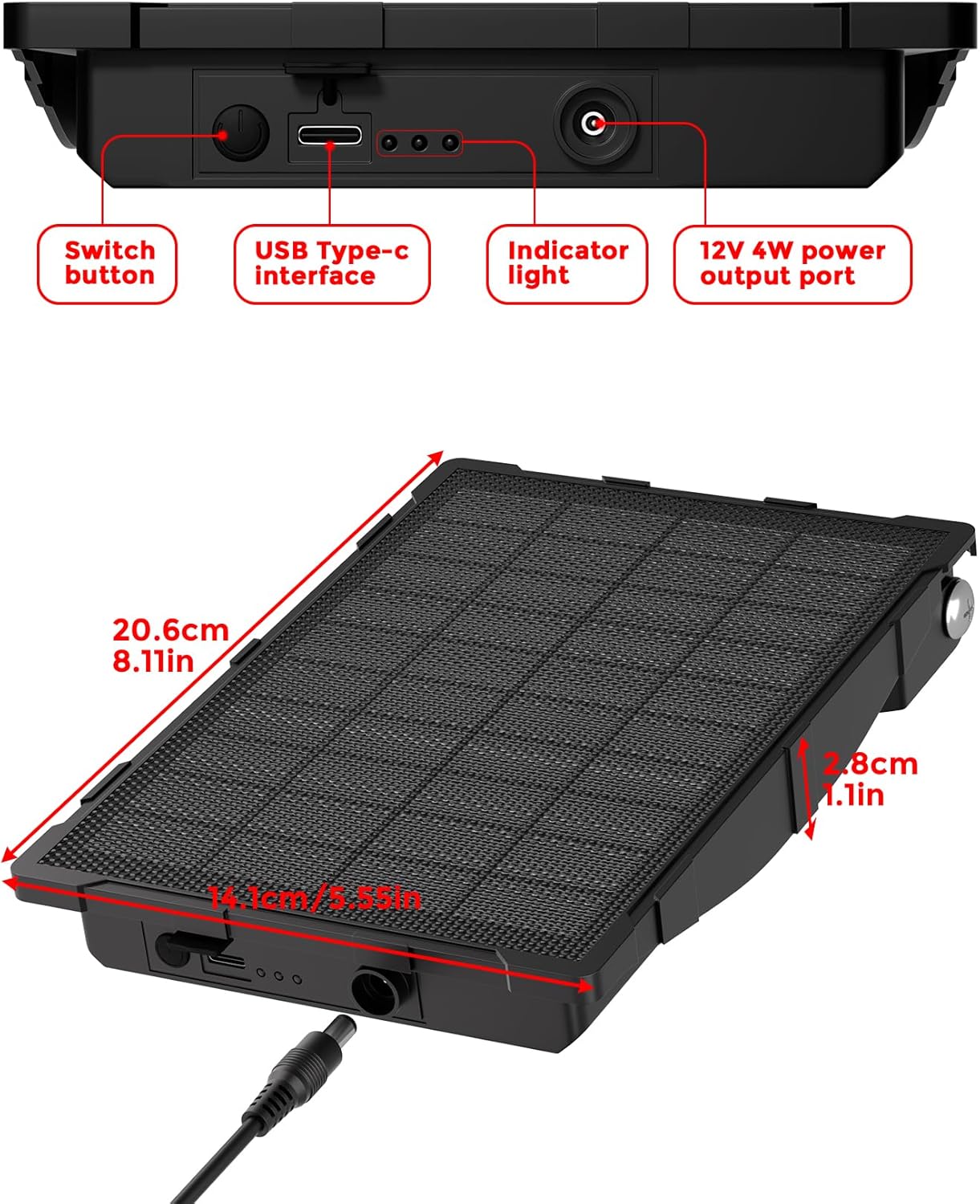 Solar Panel for Trail Camera - 6000mAh Battery, 12V Output, Compatible with Tactacam Reveal & Defend Cameras, IP66 Waterproof Kit