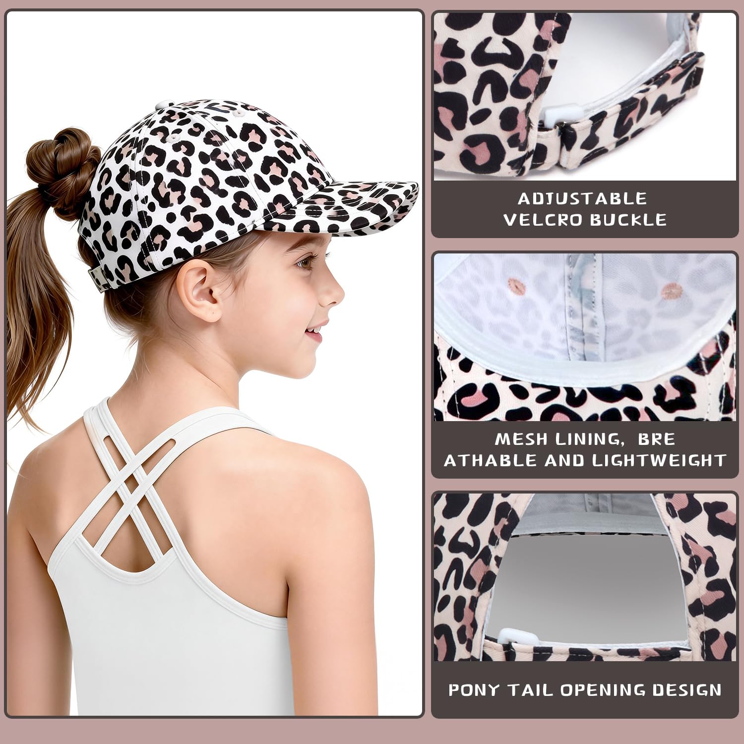 Gorra infantil para niñas de 3 a 8 años, gorra ajustable Snapback, gorra de béisbol arcoíris, gorra de béisbol de leopardo, gorra de verano para niños y niñas