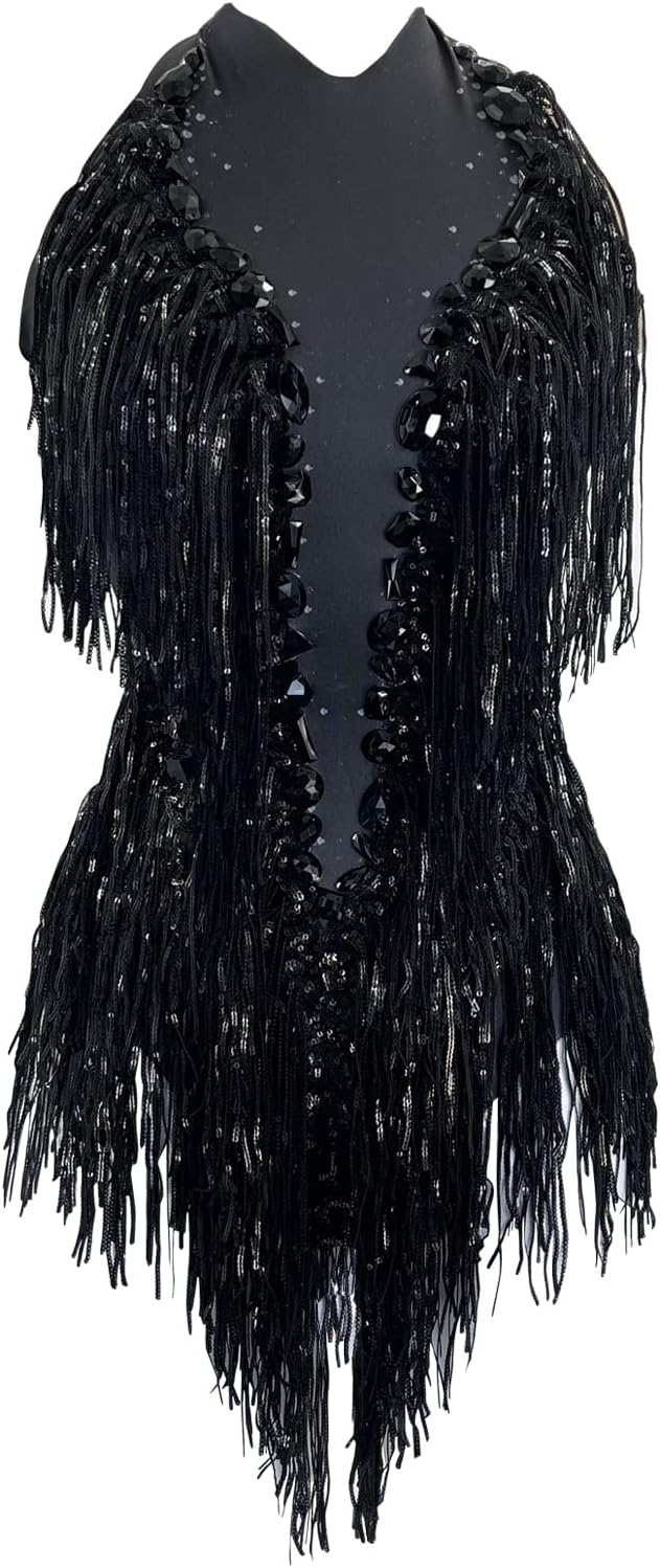 Sparkly Diamante Fringe Bodysuit Women Sexy Dancer Celebrate Outfit Prom Bar Birthday Nightclub Drag Queen Costume