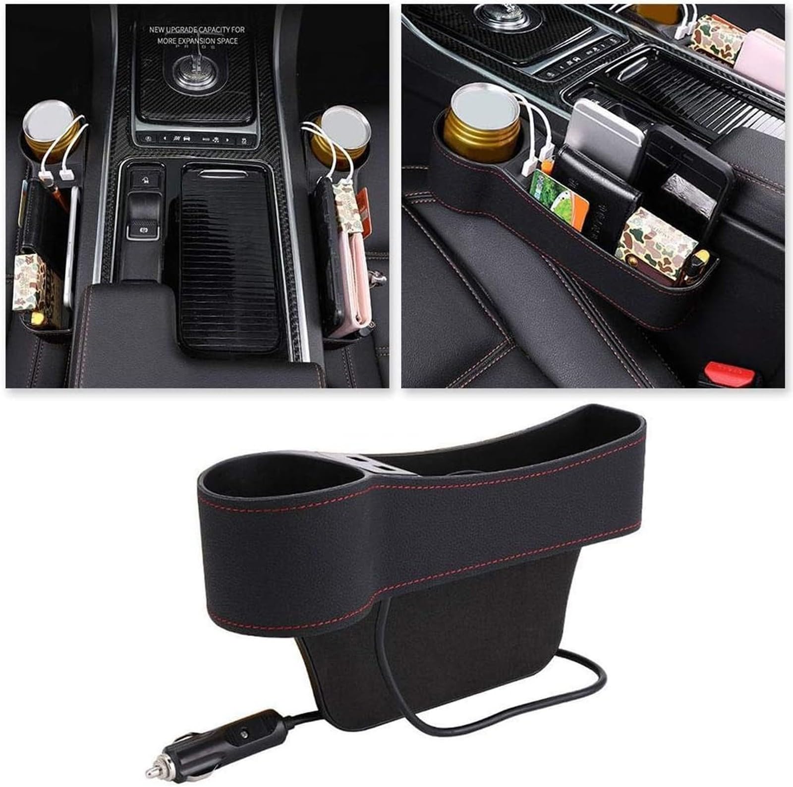 Caja Almacenamiento Asiento Coche, Organizador Cuero PU Asiento Coche, Organizador Relleno Huecos Laterales Asiento Coche, Orden Almacenamiento Bolsillo Hueco AutomáTico(Brown,Co-Pilot)