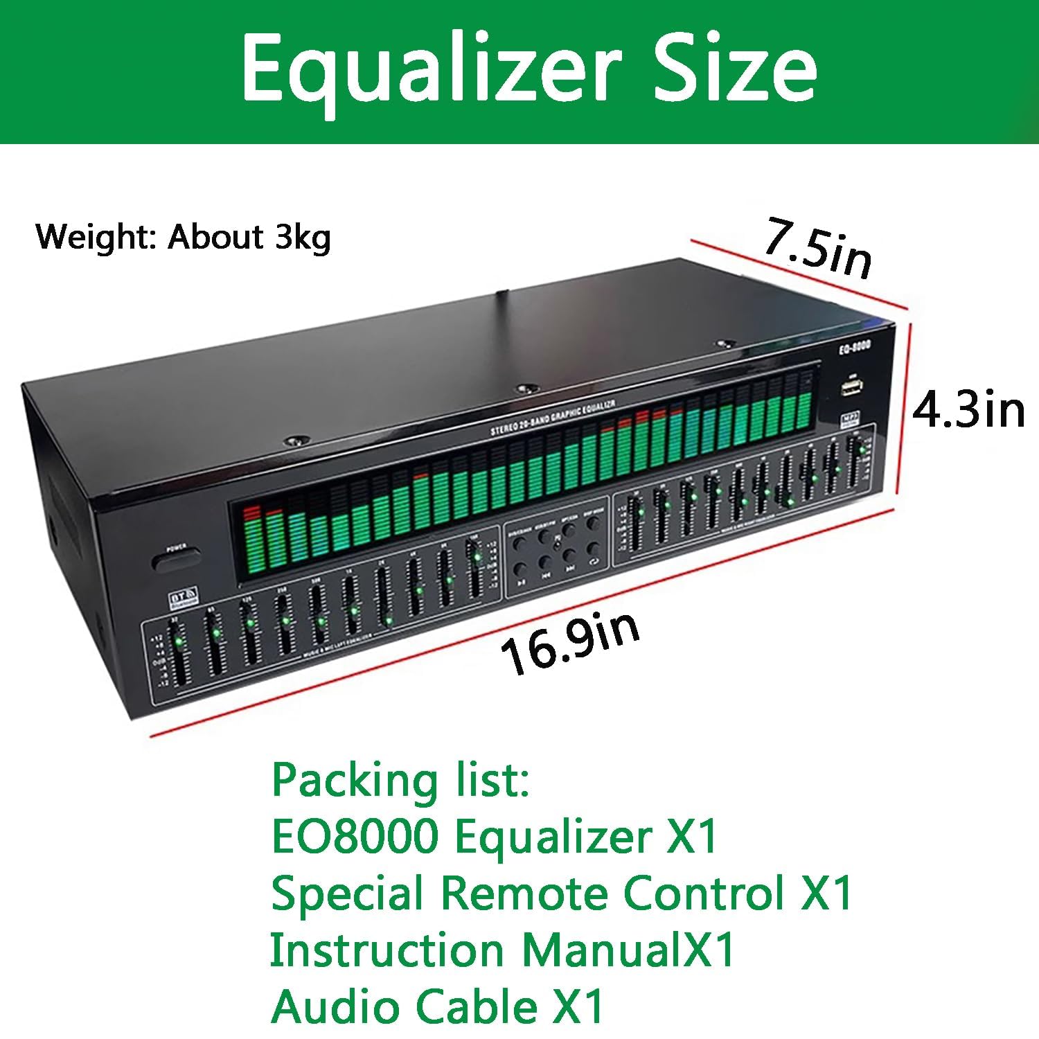 Equalizzatore Digitale EQ a 31 Bande, EQ Grafico Stereo Audio Digitale, con riduzione del Rumore, 12 Motivi ritmici, per Auto, Festa, Camera da Letto, casa