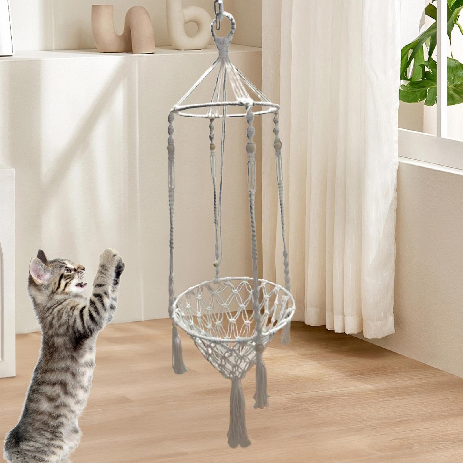 LOVIVER Hamac en macramé tissé à la Main pour Chat, hamac Suspendu pour Chat, Fournitures pour Animaux de Compagnie, hamac pour Cage intérieure et extérieure, Diamètre 40cm