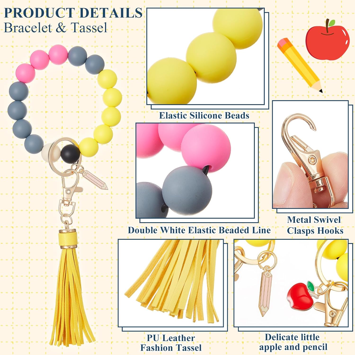 Landical 1/4/6 Set Teacher Appreciation Gift Bulk Wristlet Keychain Bracelet for Women Car Key Chain Thanks Card Giit Bags