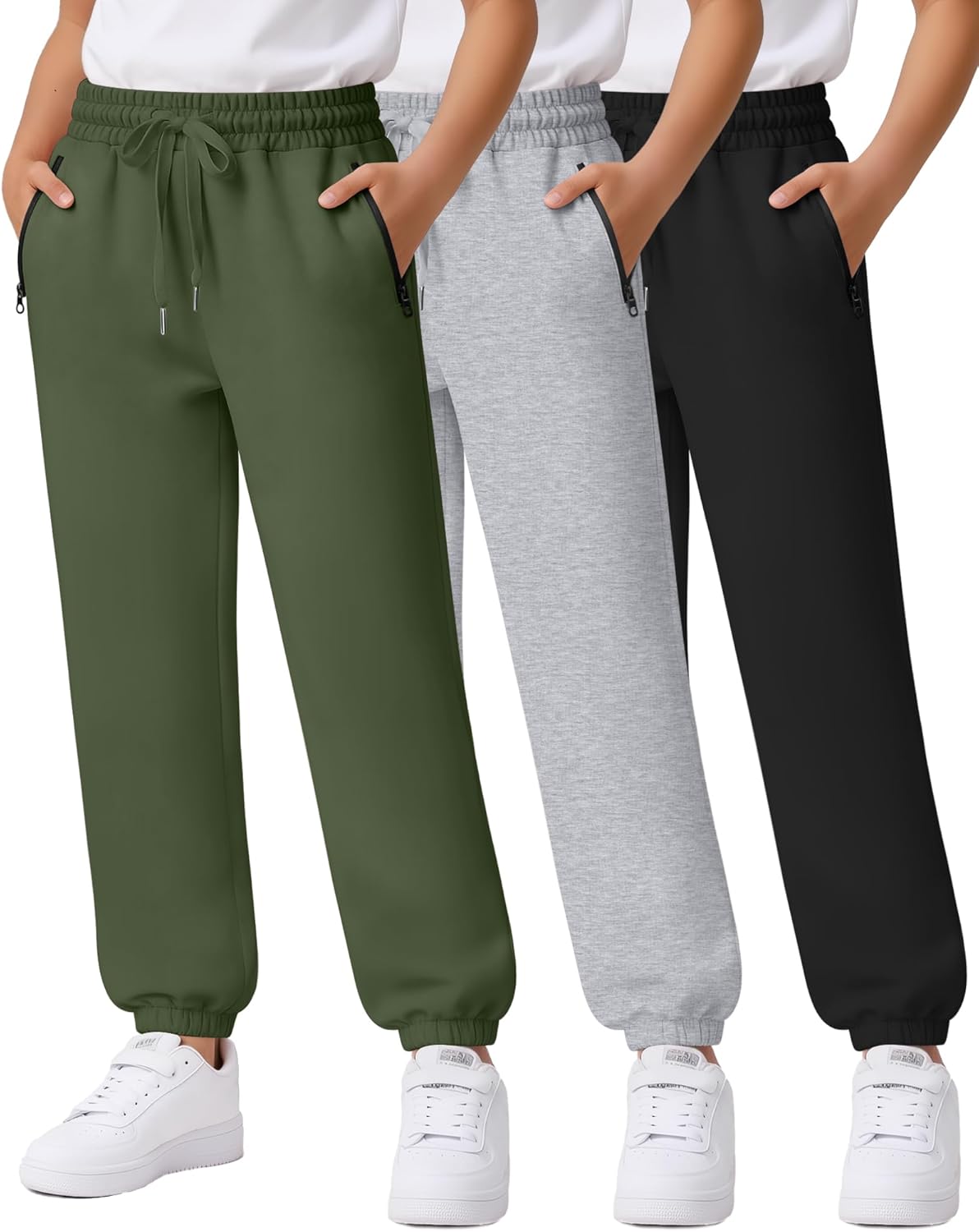 3 Pack Girls Sweatpants Kids Joggers Teen Girls Active Pants with Drawstring Pocket for 5-14 Y