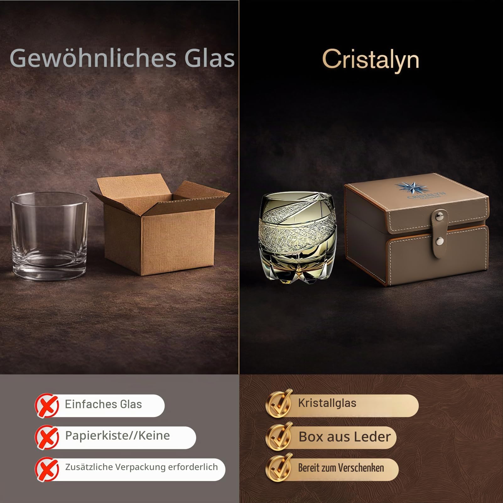 Japanisches Kiriko Whiskyglas handgefertigt Kiku Tsunagi Kristall - Whisky Geschenkset Degustationsglas fur Bourbon Scotch Whiskey - Tumbler Geschenkidee fur Manner (Schwarz, 250ml)