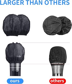 120pcs (60 pairs) Mic Covers Disposable Non-Woven, Individually Wrapped Mic Cover For Sanitary Mic Covers Disposable For Mic Microphone Windscreen & Pop Filters Black