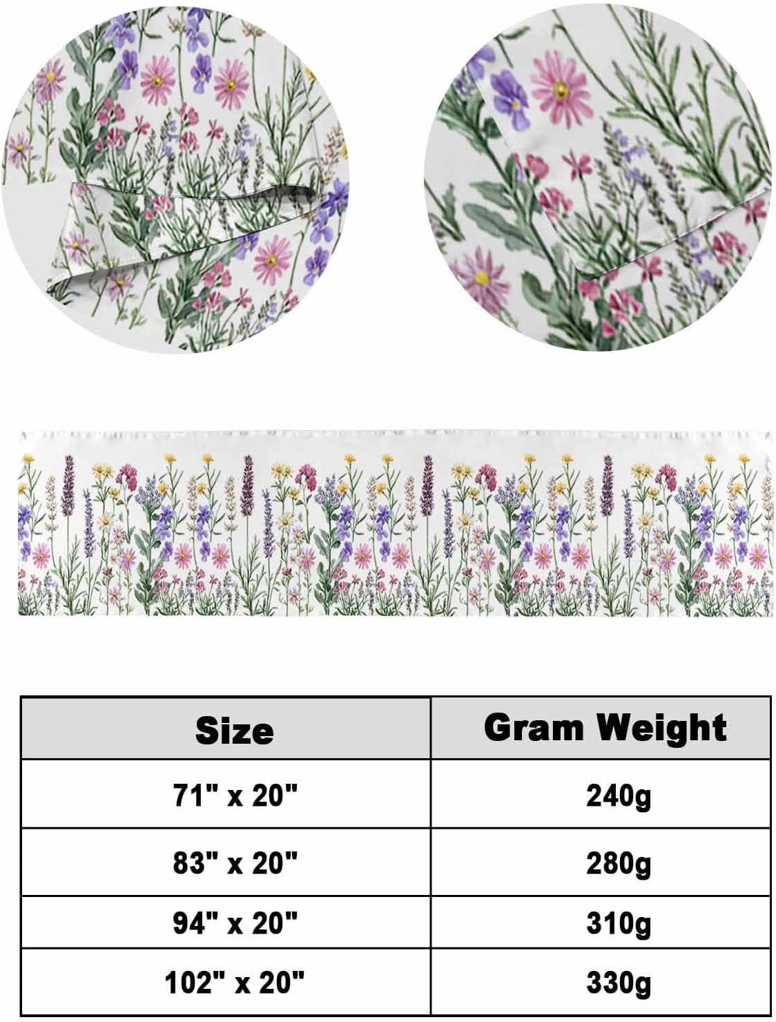 Farm Garden Flower Leaves Bed Runners for Bedroom Hotel,Decorative Bedding Scarf Watercolor Lavender on White Bed End Blanket Bedding Runner Scarves for Queen Size Bed,94x20in