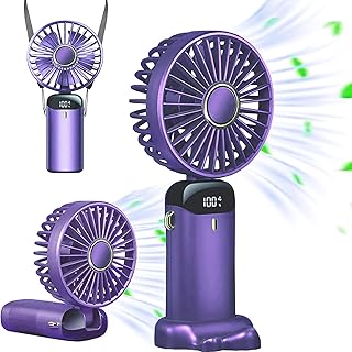 Portable Handheld Fan, Mini Desk Fan, Neck Fan 180° Foldable, 5 Speeds, LCD Display, Ultra Quite, Long Use Time, 4000mAh Battery Operated Small Hand Held Fan for Outdoor Indoor