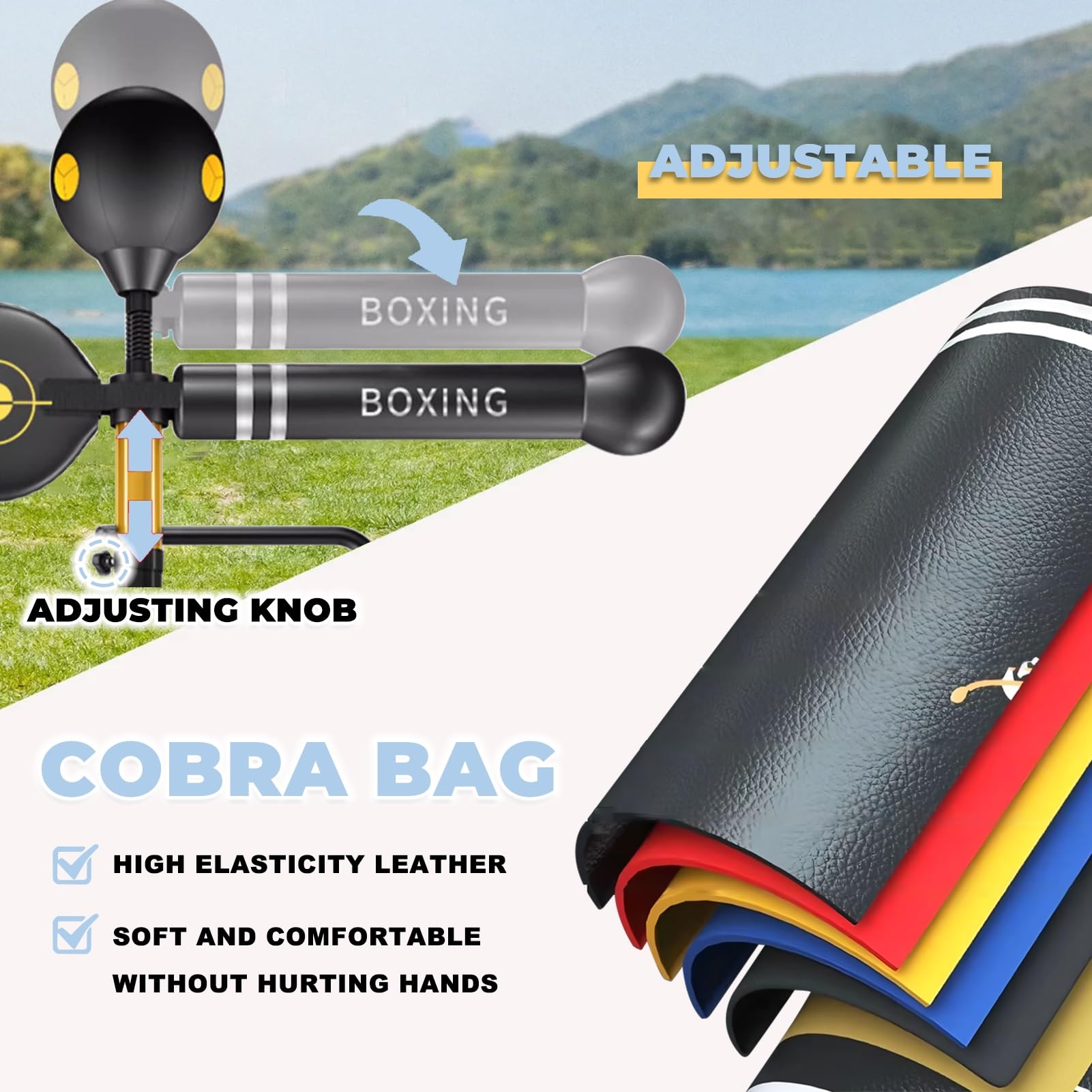 JYKM Cobra Reflex Bag With 360° Rotating Arms, Adjustable Height & Secure Suction Base, With 2 Speed Balls, 360° Relax Bar, PU-Wrapped Boxing Bag – Heavy-Duty Punching Bag For MMA And Home Gym Trainin