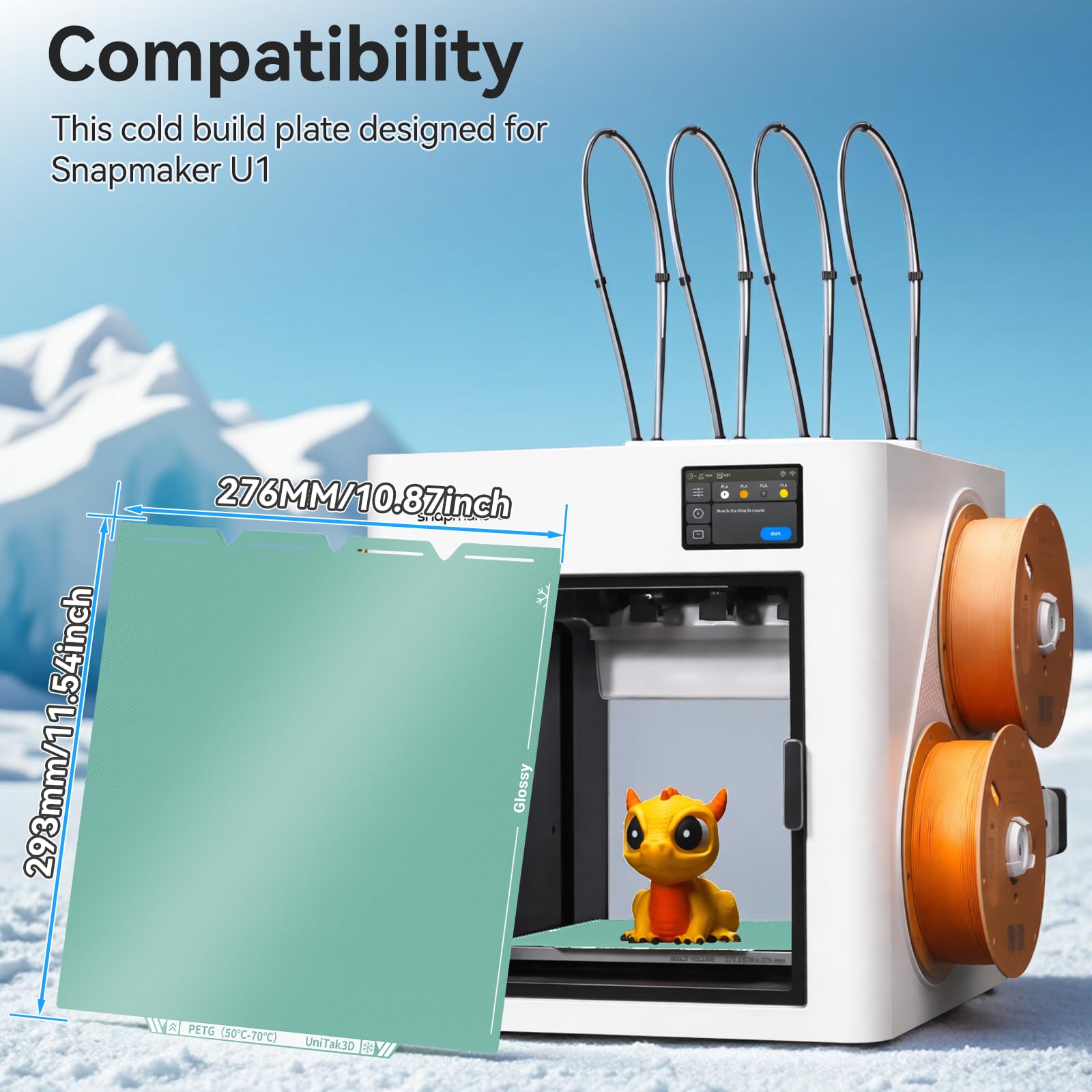 UniTak3D U1 płyta na zimno 276 x 293 mm dwustronny błyszczący+matowa płyta do drukowania w niskiej temperaturze, mocna płyta samoprzylepna kompatybilna z drukarką 3D Snapmaker U1