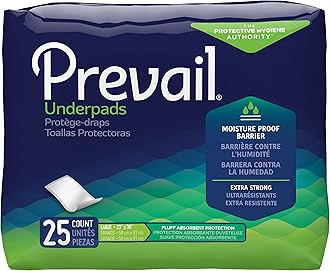 Prevail Incontinence Underpads, Unisex Disposable Underpads for Men & Women, Fluff Absorbent, 23" X 36", 25 Count Bag