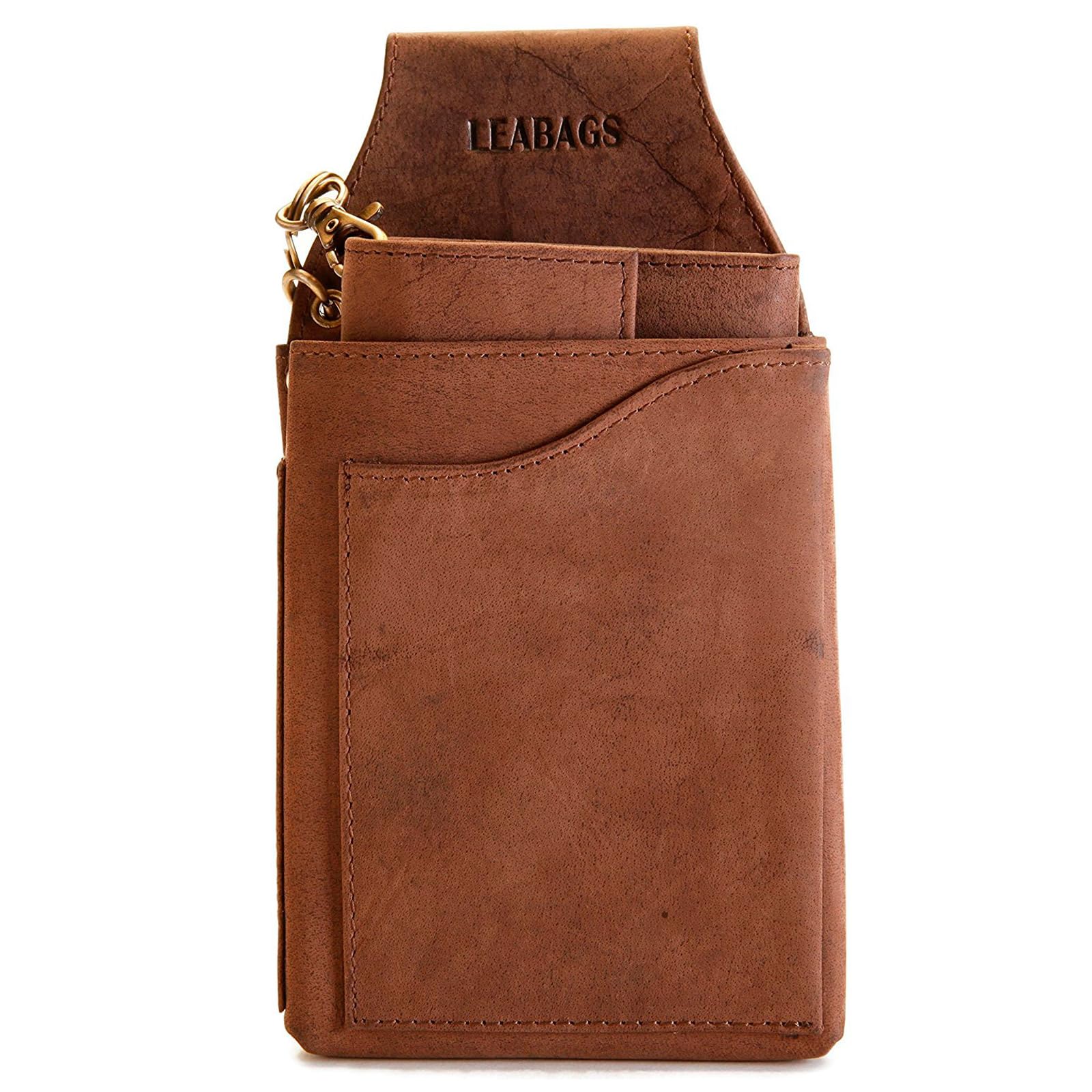 LEABAGS Kellner Geldbörse - Leder Kellnertasche Echtleder Kellnergeldbörse, Kellner Portmonee mit Münzfach, Gürtelhalter, Kellnerbeutel für Gastronomie, Bedienungsgeldbeutel, Nature Dunkelbraun