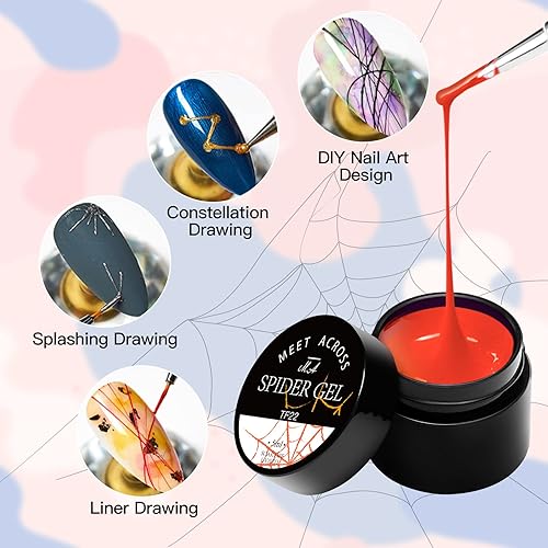 Miniatura 7 de MEET ACROSS Gel de araña luminoso de 6 colores, gel de dibujo de arte de uñas que brilla en la oscuridad, pintura de gel de araña de dibujo elástico