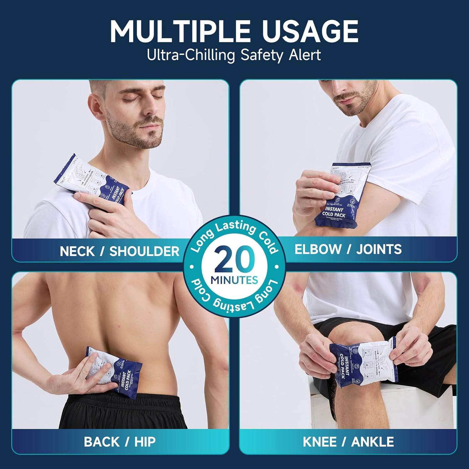 Big 25 Packs(6.7”*4.1“) Instant Cold Packs TUV/SGS Certified | 20mins Long-Lasting Ice Compress for Injuries, Pain Relief, Swelling | Disposable Cold Pack for Athletes, Sprains & First Aid - Image 4