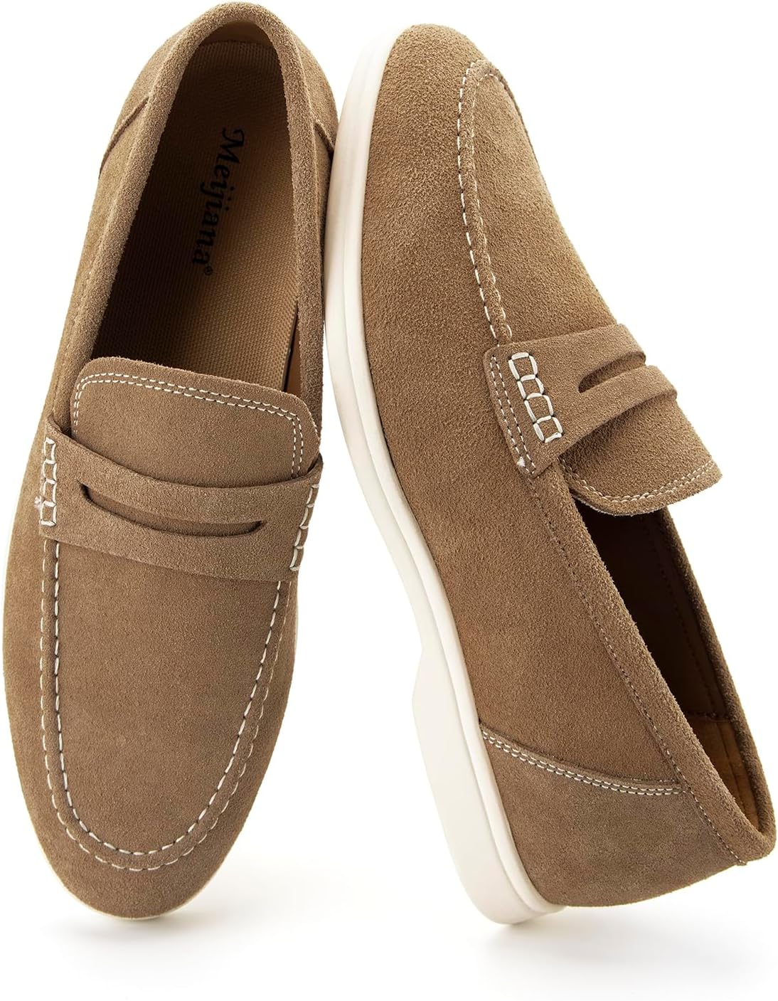 Meijiana Men's Genuine Leather Loafers Slip-On Moccasins Suede Dress Shoes, Lightweight and Breathable with Rubber Sole Stylish Mens Loafers