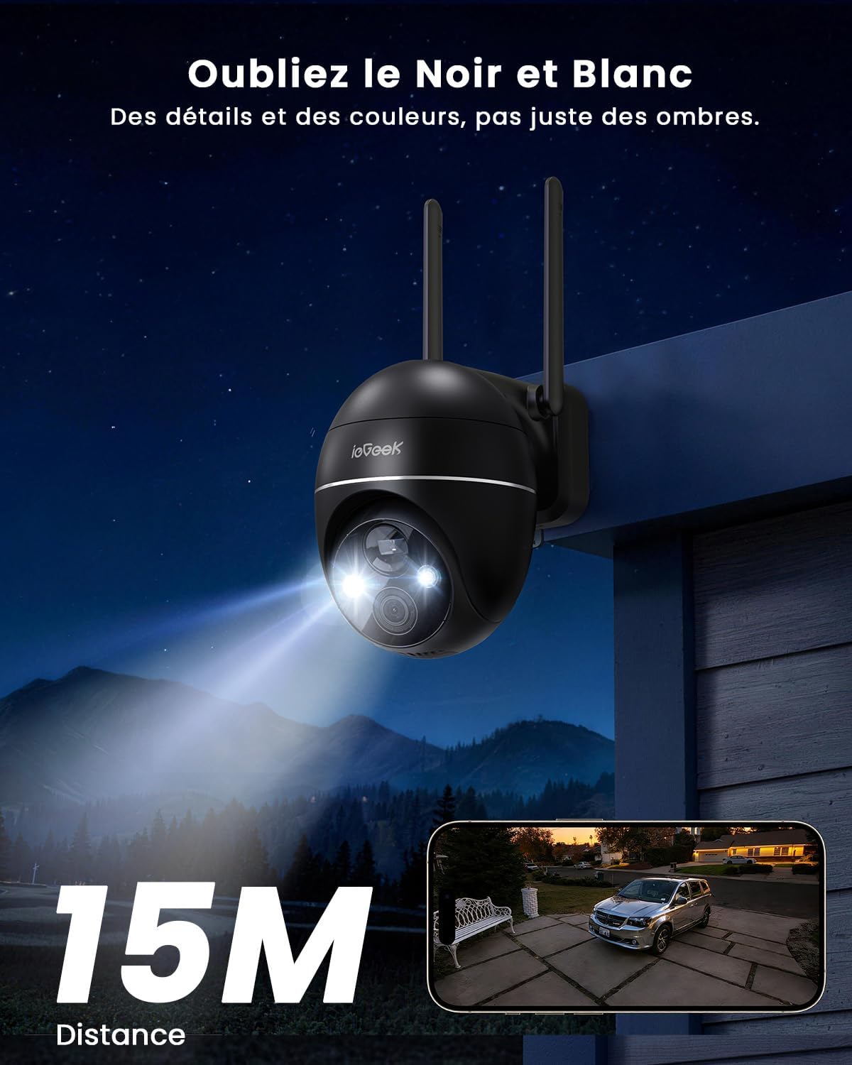 ieGeek ZS-GX4S camera with bright LED lights illuminating a dark area for color night vision