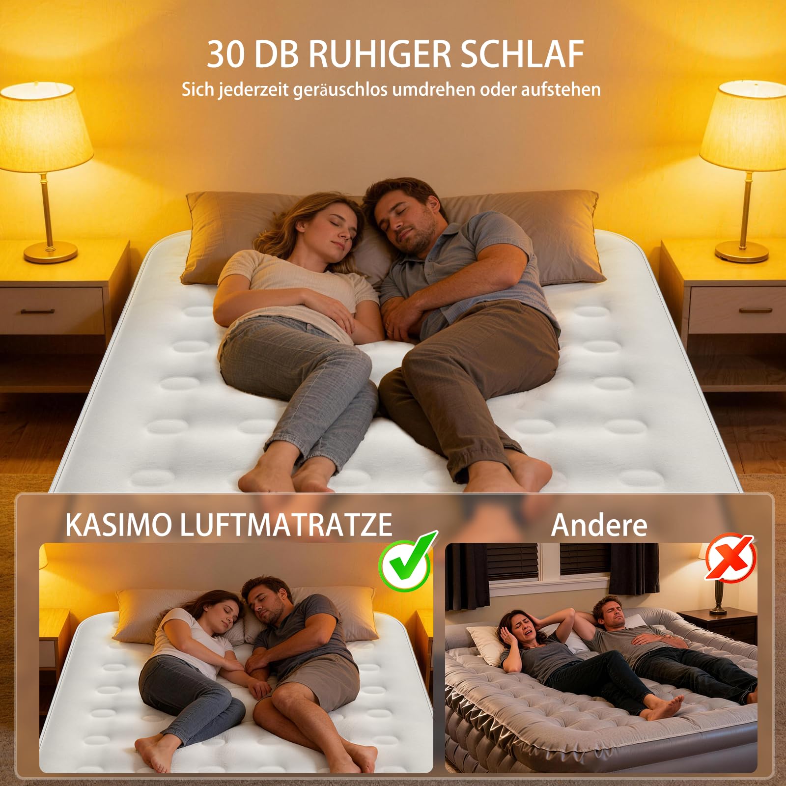 KASIMO Luftmatratze selbstaufblasend, luftbett 2 Personen, Gästebett mit integrierter Elektrischer Pumpe, aufblasbare matratze mit Kissen, luftmatratze 195x148x25cm für Gäste zu Hause und Camping
