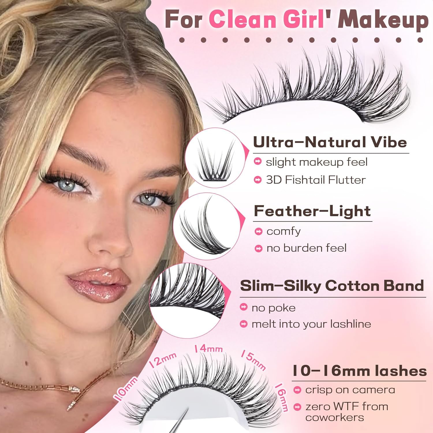 Zestaw do przedłużania rzęs 300 szt. Manga Lash Clusters Niewidoczne taśmy 10-16MIX Zestaw do przedłużania rzęs Wispy Naturalne kępki rzęs 7 dni Lazy Girl przedłużanie rzęs OCHILIMA