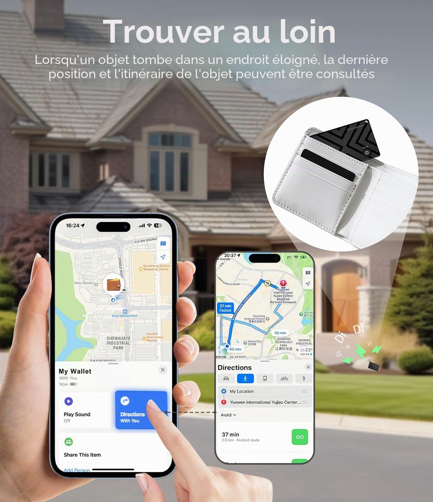 Lot de 3 trackers portefeuille ultra fins certifiés MFi compatibles avec Apple Find My | Pour portefeuilles, clés et sacs | Lot de 3