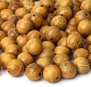 200pcs 10mm Natural Sandalwood Round Beads Gorgeous Craft Handmade Polished Spacer Mala Pray Beads with Elastic Cord for Bracelets DIY Rosary Tasbih Jewelry Making