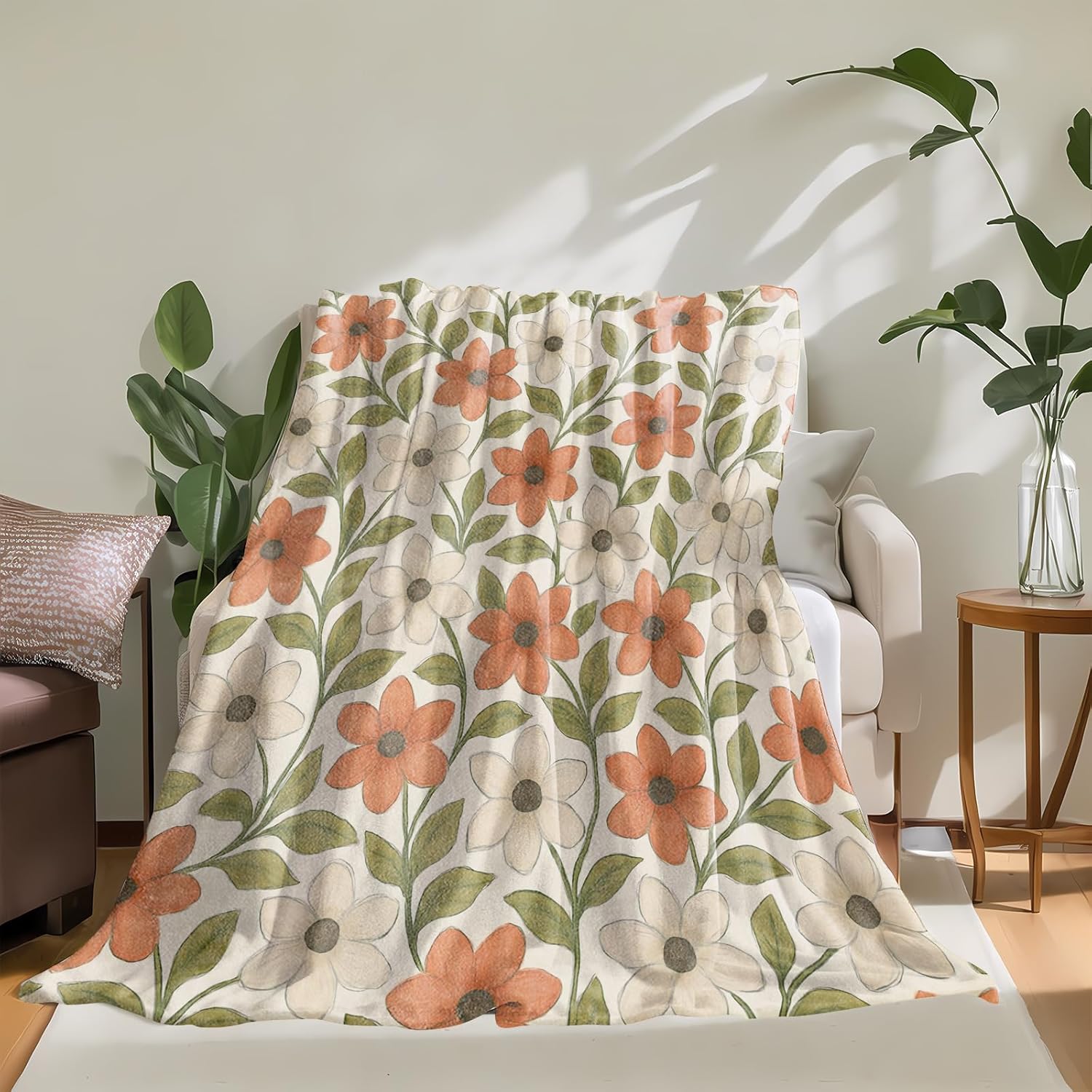 Vintage Floral Blanket Soft Lightweight Flannel Throw Blanket for Living Room Bedding Travel Home Decor Cozy 50x60 Inch Blankets Gifts for Adults Kids Women Men