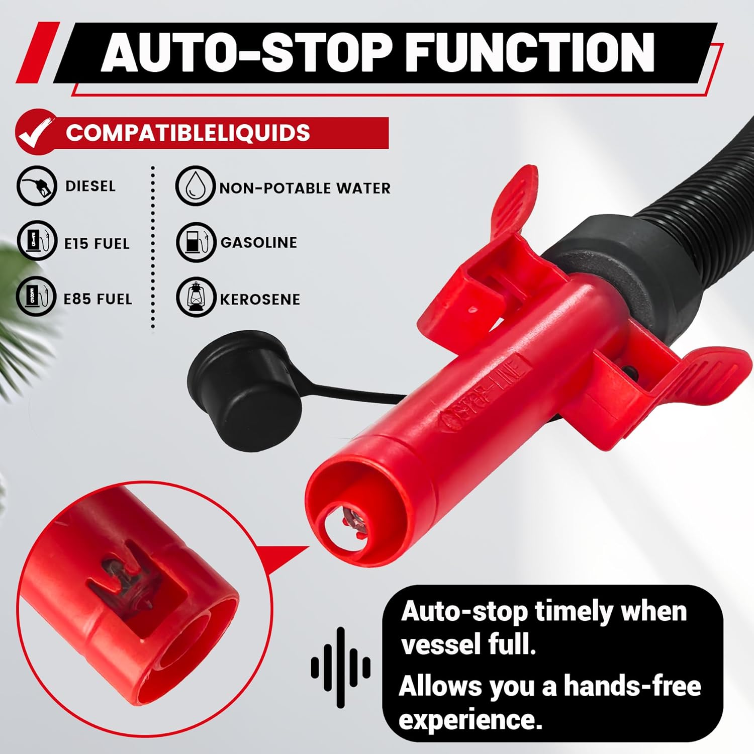 Fuel Transfer Pump Battery Powered Gas Pump for Gas Can with 3 Adapters, 51 Inch Long Hose & Automatic Stop Nozzle