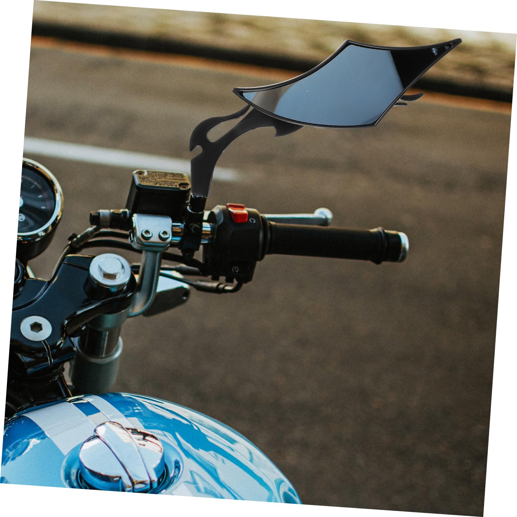 2 piezas Espejos Retrovisores Moto Abs y Vidrio Ajustables para Manillar Accesorios para Bicicletas Motos y Scooters Color Negro con Azul