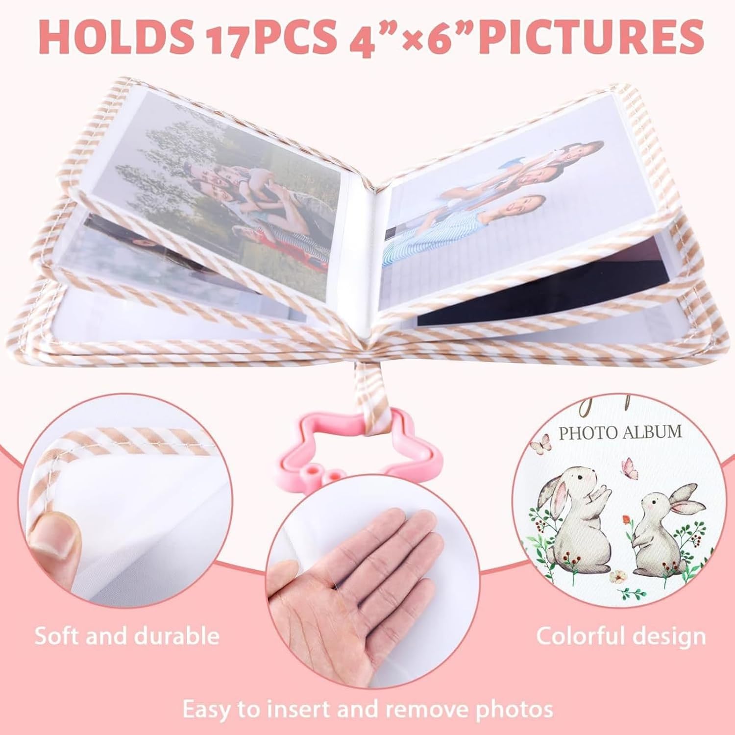 Soft Oxfords Cloth Photo Album For With Watercolor Bunnies Design Safe Fabric Baby Memory Book For Family Travel Bunnies Illustrations Baby Photo Book