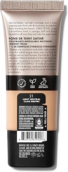 e.l.f. Soft Glam Foundation, Medium Coverage, Long-Lasting & Buildable Foundation For A Smooth, Satin Finish, Vegan & Cruelty-Free, 21 Light Neutral