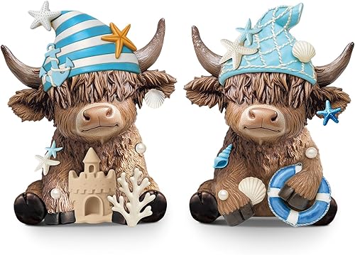 Miniatura 7 de Karenhi 2 piezas Figuras de vaca Highland Navidad Cacao caliente Enanos de vaca Highland Estatua de resina escocesa Amantes de terneros Regalos para