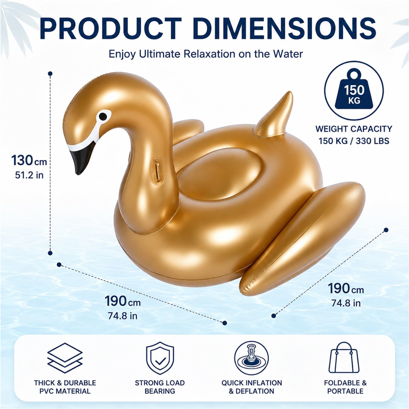 Flotador Inflable Cisne Dorado para Piscina Tumbona Flotante