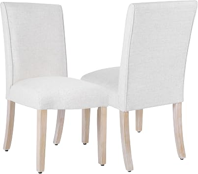 Homepop Scalloped Detail Dining Chair|Upholstered Parsons Dining Chairs |Decorative Home Furniture, Cream Textured Woven Set of 2