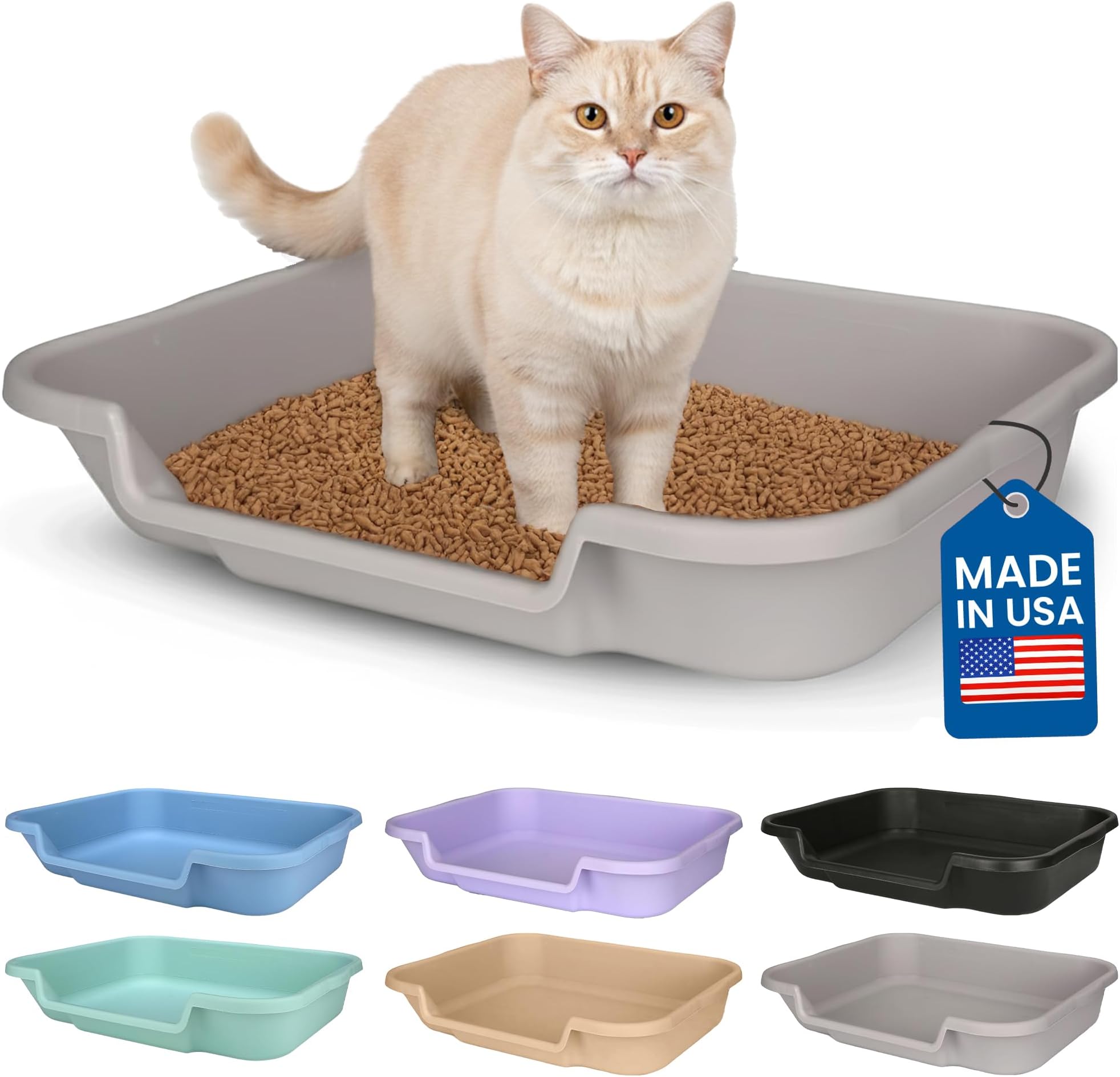 KittyGoHere Senior Cat Litter Box 1 Pack, Large Misty Gray Low Entrance Kitty Litter Box, Sized for Cats Comfort, Perfect for Senior and Arthritic Cats, Made in USA