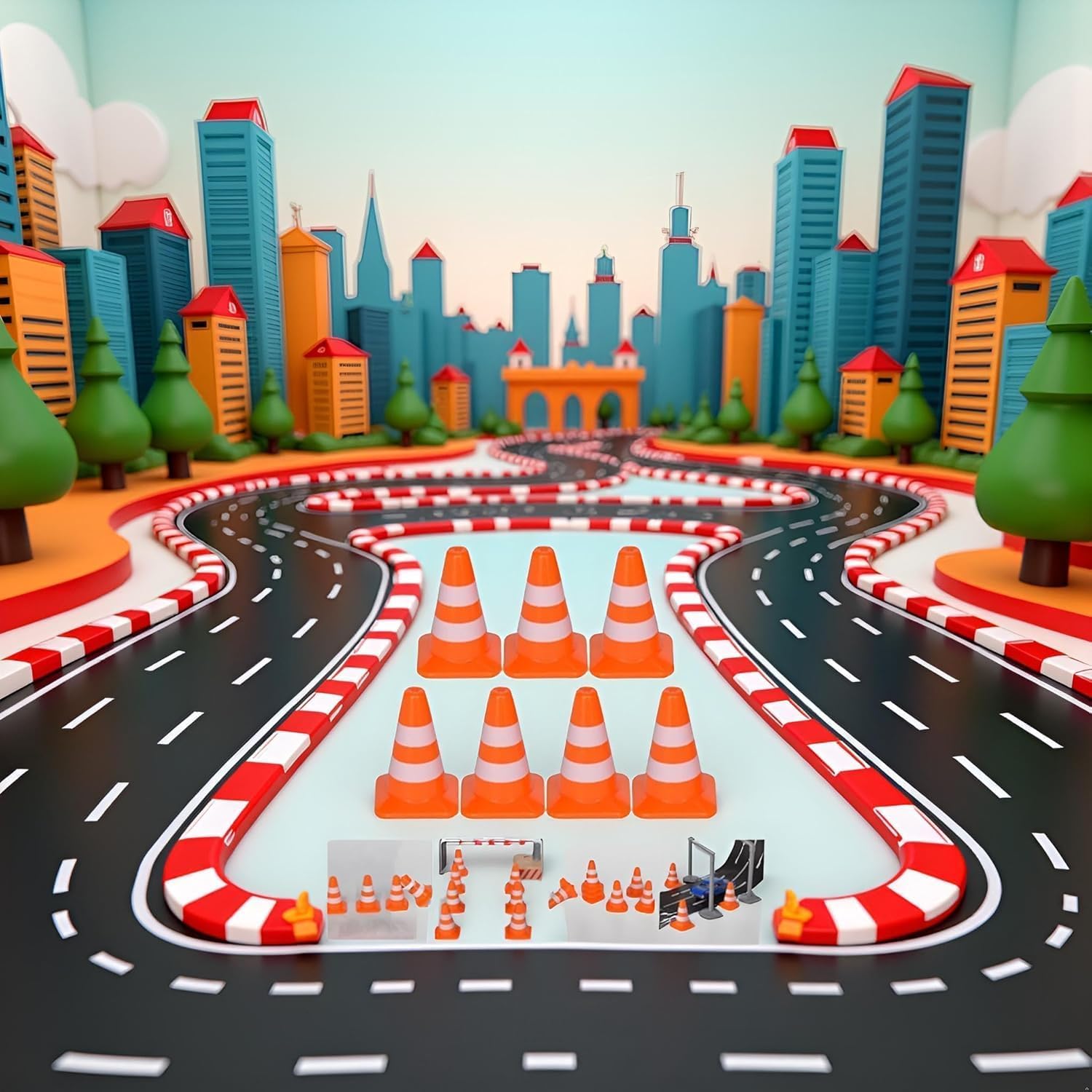 Elzhan 14 Pcs Miniature Road Cone Orange Mini Traffic Cones Plastic Sign Road Toy Roadblock Sign Model Photo Prop Educational for Kids Small Orange Construction Cones,Safety Cones,Safety Barriers - Image 2