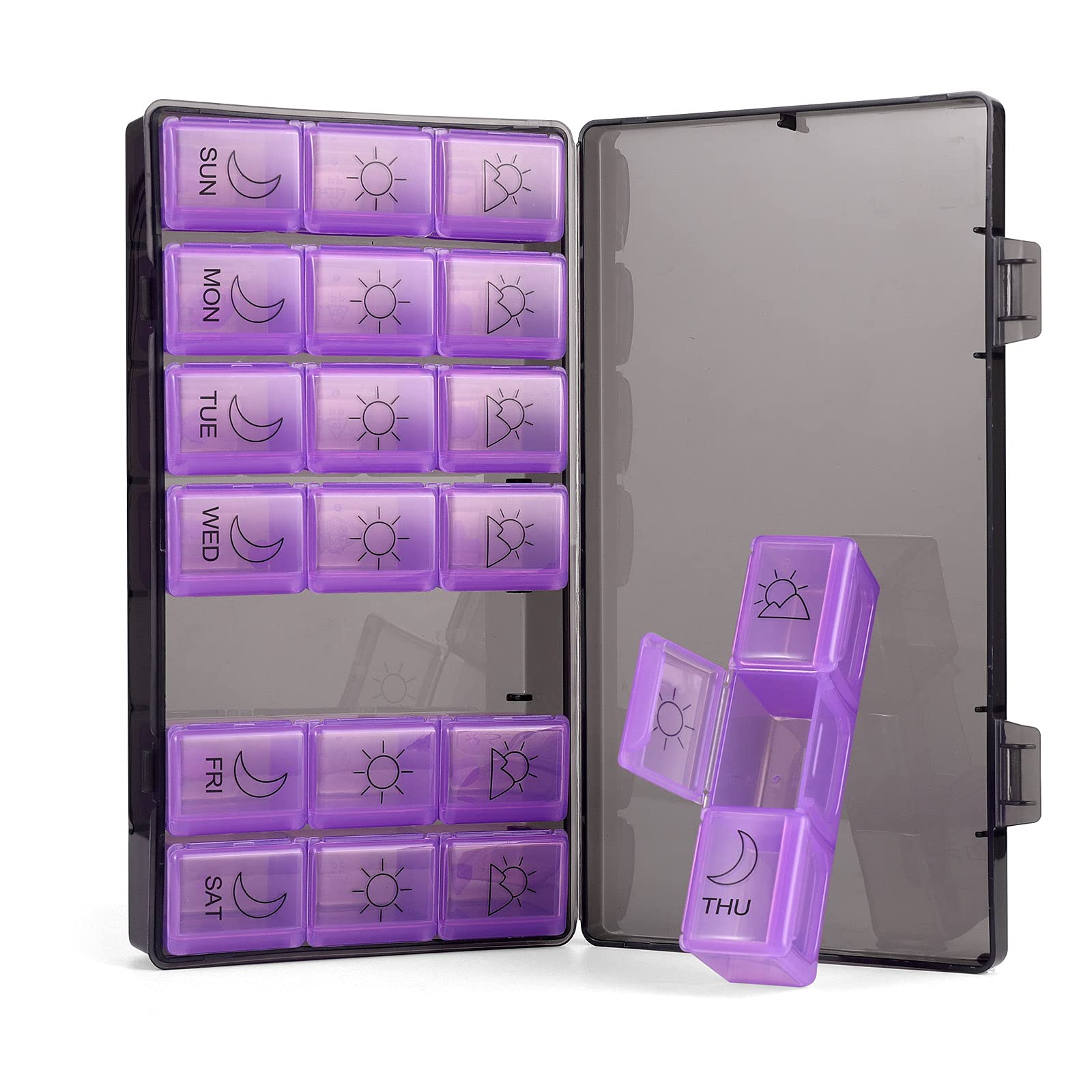 Pill Organizer 3 Times a Day, Large Weekly Pill Box Morning Noon Evening, 7 Day Pill Case, Med Case for Vitamin, Fish Oils, Supplements… (Purple)