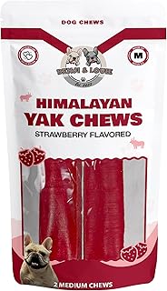 Yak Chews for Dogs, Himalayan Yak Chews for Medium and Large Dogs, Strawberry Flavored, 2 Count, (Medium, Strawberry)
