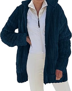 Baiomawzh Women's Fleece Jacket with Hood with Full Zip Plush Jacket with Pockets Loose Lightweight Transition Jacket Teddy Fleece Hoodie Elegant Oversize Jackets Teddy Fur Plush Jacket Teddy Fur