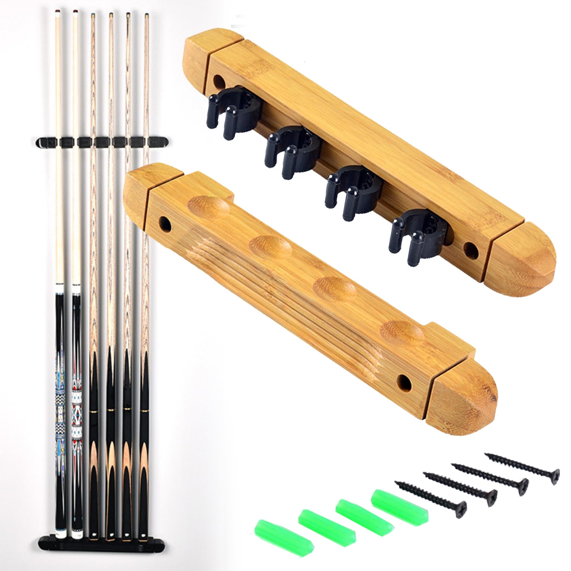 4 Agujeros Marco De Palo De Piscina Colgante De Pared, Almacenamiento Para 4 Tacos, Oporte Para Tacos De Billar, Mesa De Billar Soporte De Madera, Accesorios De Billar Para Hogares y Clubes