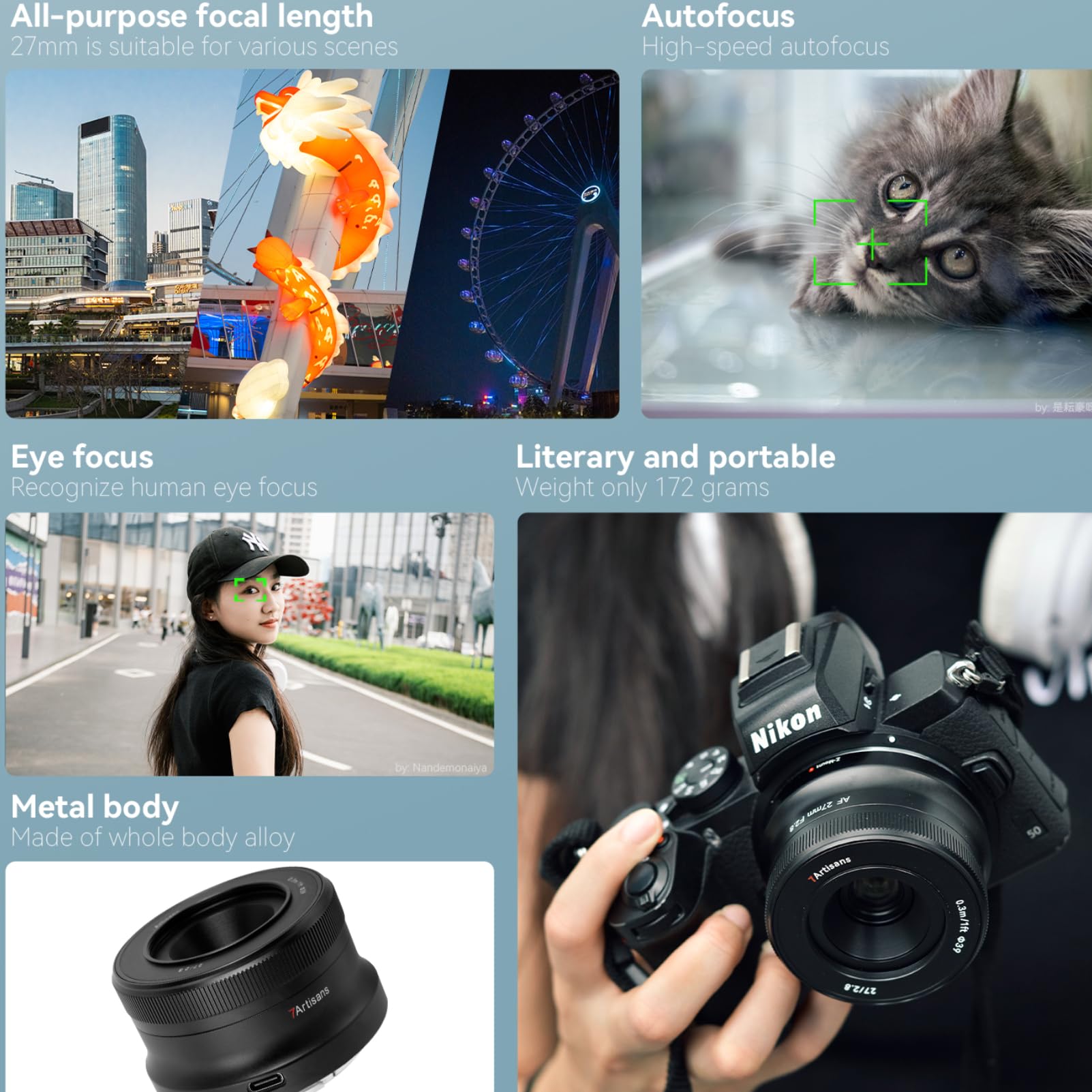 7artisans AF Objectif autofocus 27 mm F2.8 Z APS-C pour appareils photo à monture Z modèle APS-C, Z50, ZFC, Z30, paramètres de l'appareil photo, Z5, Z6, Z7, Z6II, Z7I, Z9, Z8, ZF