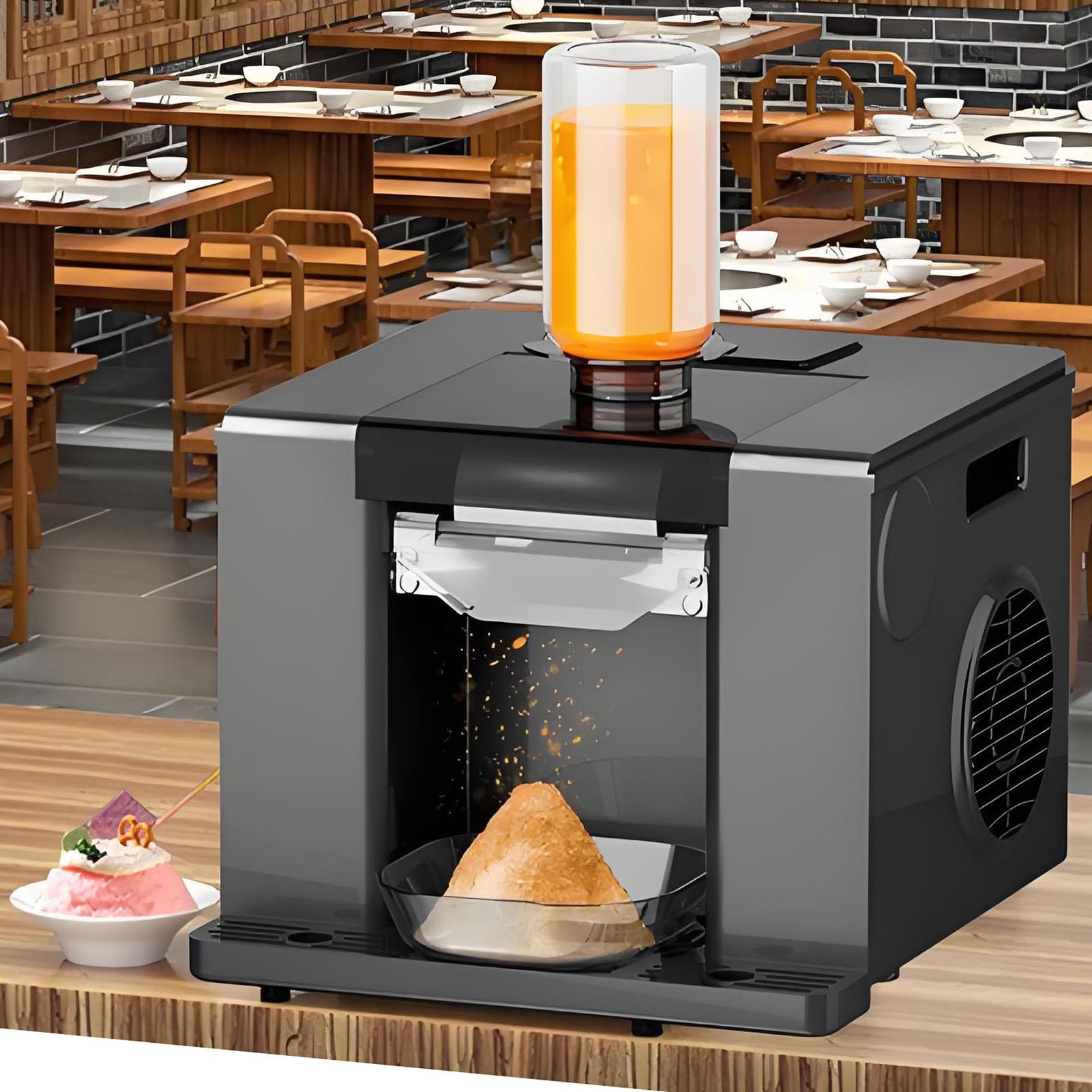 Eismaschine, Gewerbe-Schneekegelmaschine mit 750-ml-Auffangbehälter, 3 voreingestellten Portionen, intelligenter Geschwindigkeitsregelung, einstellbarer Dicke, automatischer Reinigung per Knopfdr
